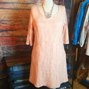 Maeve | Peach Nude Lined Lace Dress